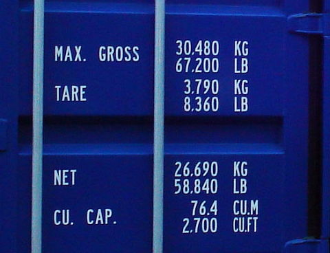 обозначение веса контейнера